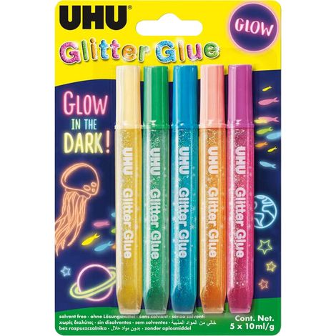 Tubetti glitterati colorati Glitter Glue Glow in the dark UHU 5X10 ml (1/5)