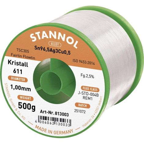 Stannol Kristall 611 Estaño para soldar sin plomo 500 g 1.0 mm