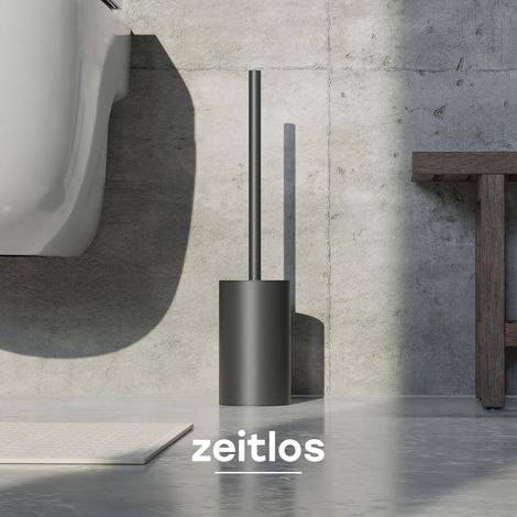 Scopino per WC in silicone e acciaio inox – Scopino igienico per WC con porta scopino moderno – Scopino per WC di design con paraspruzzi – Scopino per WC – Scopino per WC – Nero