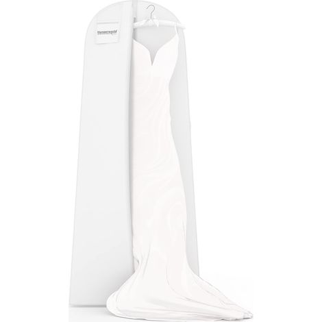 Sac De Rangement Pour Robe De Mariée - 183 X 62 X 12 Cm - Matière Respirante Blanche - Avec Poche Intérieure Zippée Et Pochette D'Identification - 1 Pièce (1/5)