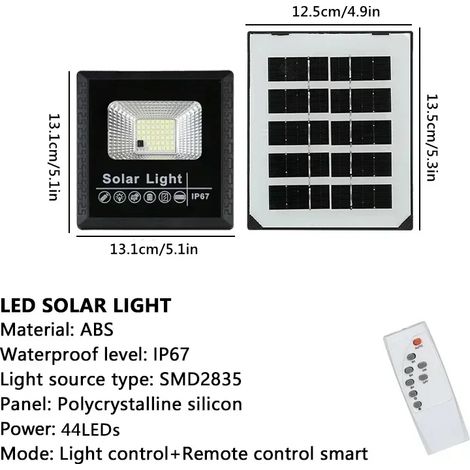 Projecteur solaire extérieur (50 W) avec télécommande, étanche IP67, projecteur solaire à réflecteur, applique murale. (1/5)