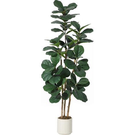 Arbre Ficus Lyre artificiel réaliste en pot blanc – Tronc bois naturel, feuilles souples – Déco moderne pour salon, bureau, chambre – Sans entretien – Taille : 5FT (1/5)