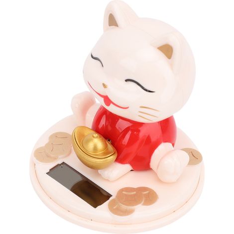 Chat porte-bonheur solaire à capteur de lumière, hochant automatiquement la tête, ornement porte-bonheur pour salon, entrée ou meuble à chaussures, type B, rouge (1/5)
