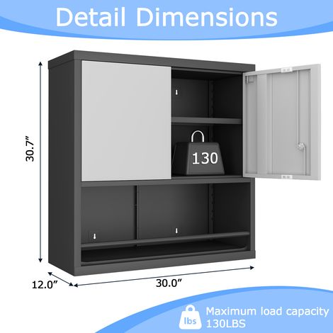 Armoire de rangement métal 2 portes étagères réglables acier cuisine salon salle à manger bureau 90x35x180 cm