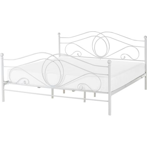 Letto in Metallo Bianco con Rete a Doghe Decori Sinuosi 180 x 200 cm Lyra