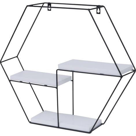 Étagère murale HWC-K76 - Étagère suspendue Étagère flottante - 3 étagères en métal massif-bois industriel 43x49x11cm - blanc (1/5)