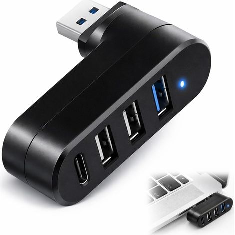 Hub 3.0 Rotatif [90°/180°] avec 3 Ports USB et 1 Port USB-C, Répartiteur Haute Vitesse USB Hub Expansion Hub pour Ordinateur Portable, Voiture, Imprimanteet Plus (1/5)