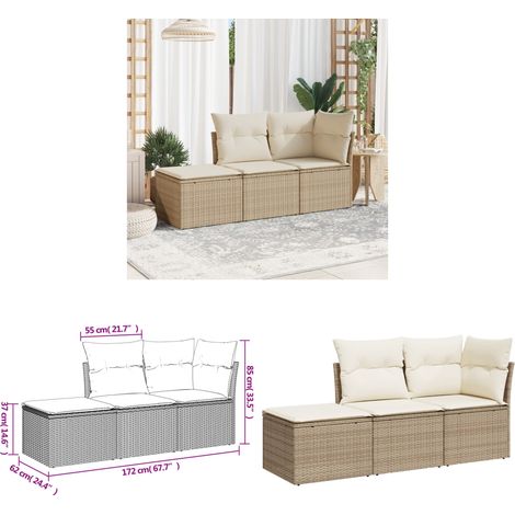 Salon de jardin avec coussins 3 pcs beige résine tressée - Ensemble Salon De Jardin - Mobilier De Jardin - Salon Extérieur - Canapé Jardin - Chaise Lounge - Home & Living (1/3)