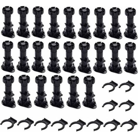 ALLIANDIS24 pieds d'armoire en plastique, pieds de meubles, (80 mm-100 mm) pieds de meubles réglables, pieds de meubles en plastique noir avec base de fixation à clip pour meubles de cuisine, armoire (1/4)