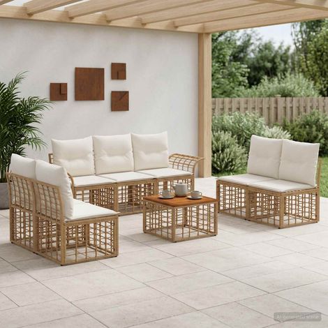 vidaXL Ensemble de canapés d'extérieur 8 pc Blanc Naturel et Crème (1/5)