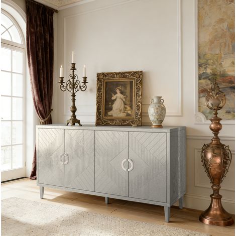 Armadio contenitore a 4 ante 152 cm in MDF con gambe in pino color champagne (1/5)