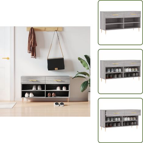 Banc à chaussures sonoma gris 102x35x55 cm bois d'ingénierie - Meuble Chaussure - Banc Chaussure - Range Chaussures - Rangement Chaussures - Meuble Entrée