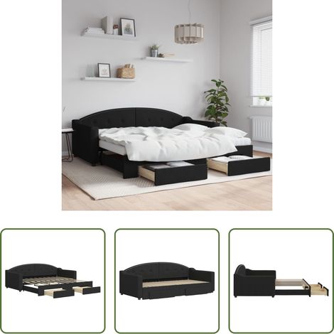 vidaXL Sofa mit Bett - Tagesbett Ausziehbar mit Schubladen Schwarz 90x190 cm Stoff (1/5)