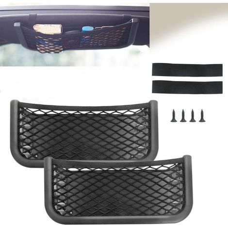 Filet Rangement Voiture Pochette Stockage - 2 Pièces Sac de Rangement Universel Multifonctionnel Auto-adhésif en Filet pour Les Voitures, Les Caravanes, Les Bateaux et Les Maisons, Noir
