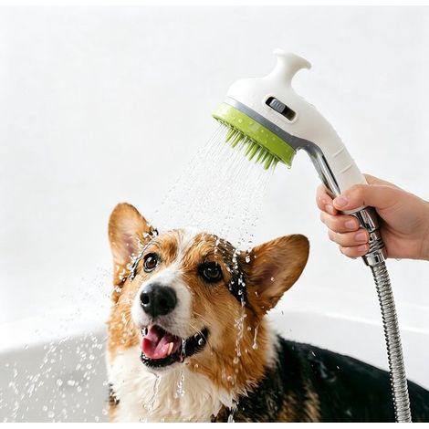 Accesorio de ducha para perros, rociador y cepillo 2 en 1 para bañar a tu perro (accesorio para la manguera de lavado de perros (1/5)