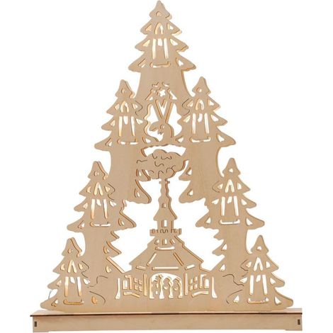 Holzdeko Tannenbaum mit 10 LEDs Warmweiß