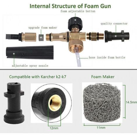 Canon à Mousse pour Nettoyeurs Haute Pression K2 à K7 – Pulvérisateur 1 L avec Buse Réglable pour Lavage Auto (1/5)