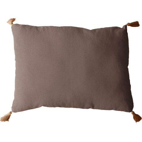 Coussin Déco Uni à Pompons "Panama" 50x70cm Vison (1/2)