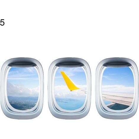 Lot de 3 autocollants muraux 3D auto-adhésifs représentant des avions, avec vue sur paysage, pour la maison - 5 (1/5)