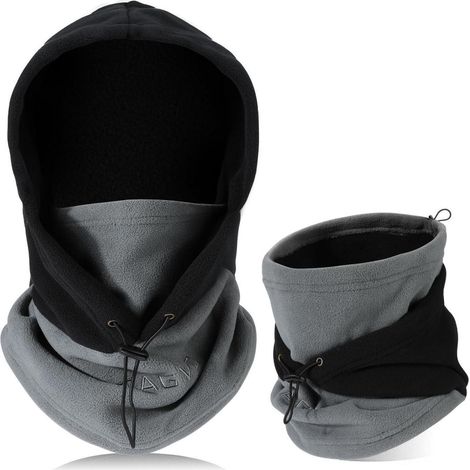 Cagoule polaire thermique coupe-vent, multifonction, unisexe, noir/gris (1/5)