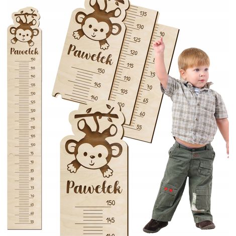 MEDIDA DE ALTURA DE MADERA CON NOMBRE en la pared para niños, colgante 150cm (1/5)