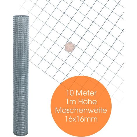 Volierendraht Maschendraht Zaun Schweißgitter Drahtgitter 4-Eck verzinkt Draht 10 Meter / 16 x 16 mm