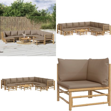 Salon de jardin 11 pcs avec coussins taupe bambou - Salon De Jardin - Mobilier De Jardin - Ensemble De Salon - Ensemble De Meubles De Jardin - Bamboo Furniture - Home & Living (1/5)