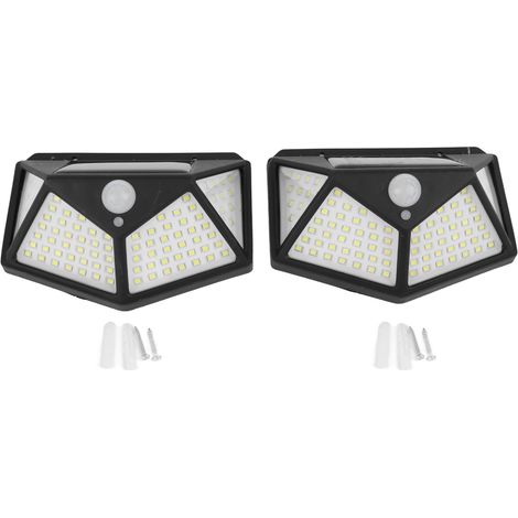 Lot 2 Lampes Solaires Extérieur 100 LED 4 Faces Haute Luminosité Détecteur Mouvement IP65 Étanche Murale (1/5)