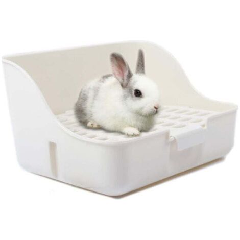 Leicht zu reinigende Kaninchentoilette für die Stubenreinheitserziehung, geeignet für Kleintiere/Meerschweinchen/Frettchen, weiß