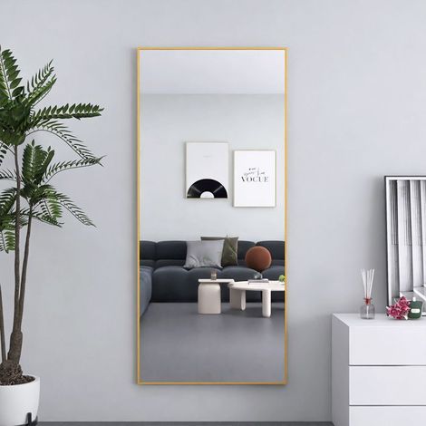 Specchio a figura intera 180 x 80 cm su piede - cornice oro in lega di alluminio, vetro infrangibile