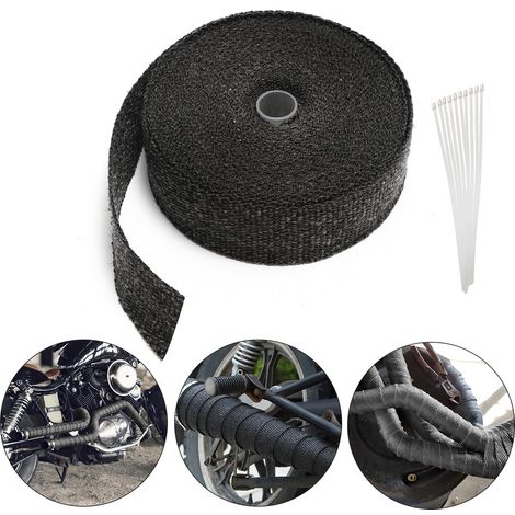 SWANEW 10M Titanio Aislamiento Térmico Cinta Tubo de Escape Negro Con 10 Bridas Metálicas (1/5)