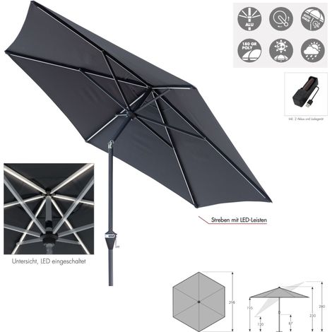 DOPPLER ACTIVE Auto Tilt ø 300 cm Sonnenschirm LED Balkonschirm anthrazit Mittelmast