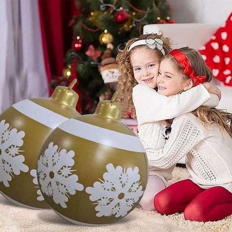Andere Weihnachtsdekoration, 60 cm Weihnachtskugel, aufblasbare Weihnachtskugeln aus PVC für draußen, personalisierte Weihnachtskugeln für Garten, Hof, Haustürdekoration, Gold