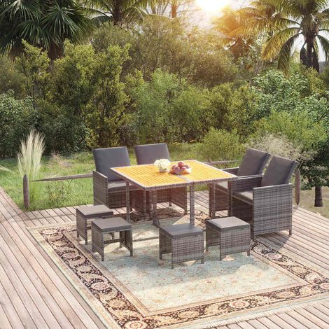 Ensemble à manger de jardin coussins 9 pcs-Salon de jardin Résine tressée Gris 705901 (1/5)