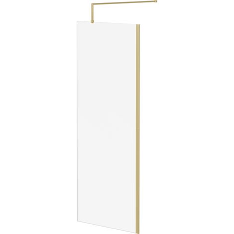 Colore 8mm Clear Glass Brushed Brass 1850mm x 760mm Walk In Shower Screen including Wall Channel and Support Bar (1/5)
