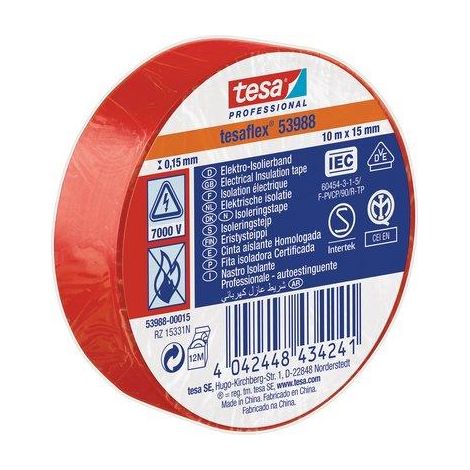 NASTRO PVC ISOLANTE IMQ TESA - ROSSO MM 15 ML 10- 20 pezzi