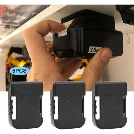 Wird in 5er-Packs zur Verwendung mit Makita/Bosch 18V Lithium-Akku-Aufbewahrungsgestellen, Regalhalterungen, Gürtelschlitzen und anderen Befestigungselementen (schwarz) verkauft. (1/5)