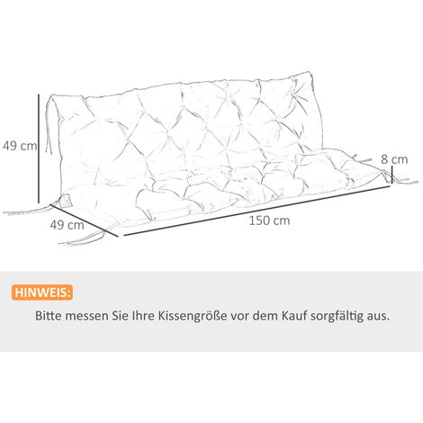 Outsunny 3 Sitzer Bankauflage 150 x 98 x 8 cm Sitzkissen mit Bändern Rückenkissen für Indoor/Outdoor Polster Auflage für Sitzbank Gartenbank Gartenmöbel Hollywoodschaukeln Dunkelgrau