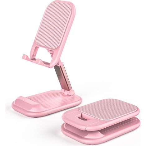 Pinkfarbener Handyhalter – Schreibtischaccessoire – Roségoldener Handyhalter fürs Büro – Schreibtischdekoration – für Damen – iPhone und Smartphones von 4 bis 8 Zoll.