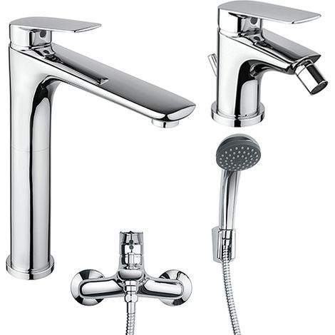 Set Rubinetti Piralla per lavabo alto e bidet con scarico automatico e vasca serie Lago cromato (1/5)