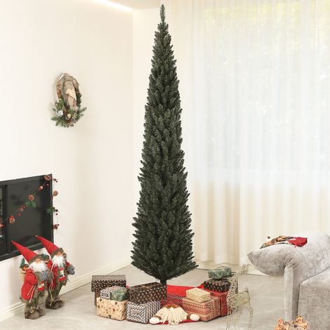 Albero di Natale Artificiale Alto 225 cm con 538 Rami, Albero di Natale Slim Salvaspazio con Base in Acciaio per Casa e Ufficio, Verde (1/5)