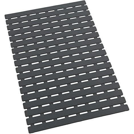 WENKO Tappetino da bagno Arinos, tappetino antiscivolo con ventose, in plastica, 63x40 cm, grigio (1/4)
