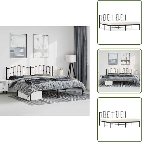 The Living Store Bettgestell mit Kopfteil Metall Schwarz 193x203 cm - Metallbettfundament - Doppelbettgestell - Boxspringrahmen - Schwarzes Bettgestell - Bettrahmen Schwarz (1/5)