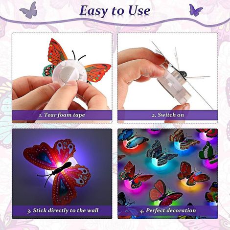 BEBUSINGOTO Veilleuse de décoration de papillon à LED, applique murale d'autocollant de papillon 3D, veilleuse de décoration de papillon pour la pelouse de jardin 10 pièces