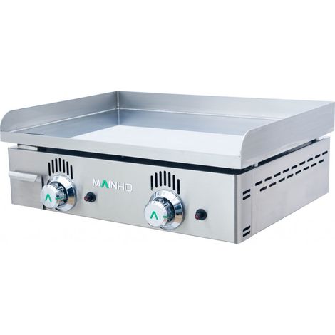 Plancha à gaz 60 cm – 2 brûleurs – Allumage piezzo électronique – Tiroir inox pour récupération des jus – Compatible Butane/Propane – Mainho