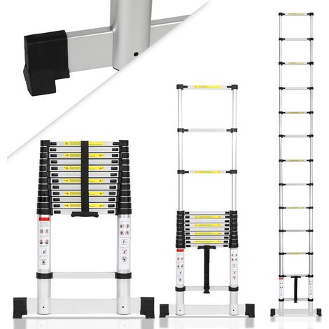 Randaco Premium Alu Teleskopleiter Ausziehleiter Klappleiter Höhe 5M Antirutsch Mehrzweckleiter mit Stabilisator