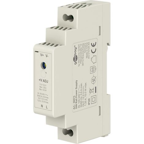 Goobay 59573 Fuente de alimentación 12 V para carril DIN ideal para funcionamiento de sistemas vigilancia y acceso/transformador alimentación/sistema timbre/carril DIN 1,25 A y 15 W