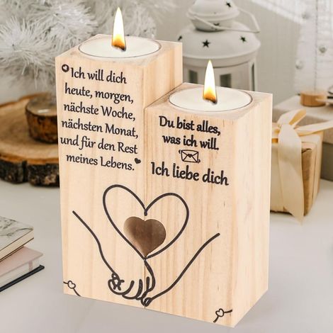 Seutgjie Holz Kerzenständer Set für Hochzeitstag Valentinstag (1/5)
