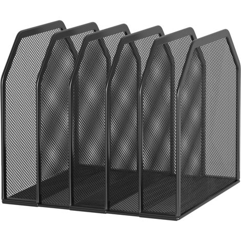 Metal 5-Section File Folder Organizer for Desk Compact Vertical Desk File Holder Desktop Paper Sorter for Documents, Notebooks, Books Black Office Organizer (9.3”x8.5”x7.9”) (1/4)