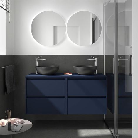 Meubles de salle de bains NOJA 1400 4 tiroirs BLUE SATIN + plan vasque (1/2)